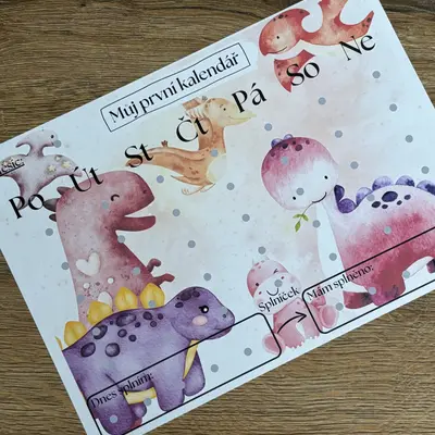 Můj první kalendář - dinosauři holčičí A3 PDF k tisku