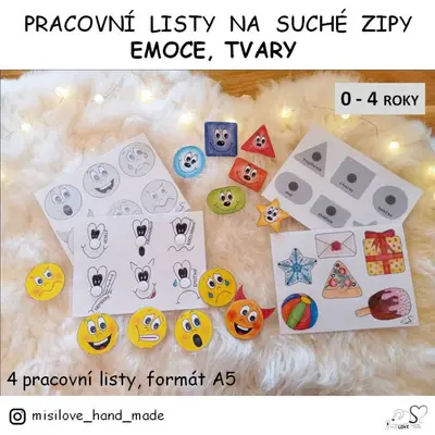 Pracovní listy se suchými zipy - EMOCE A TVARY