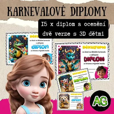 Karneval - 15 diplomů s roztomilými dětmi