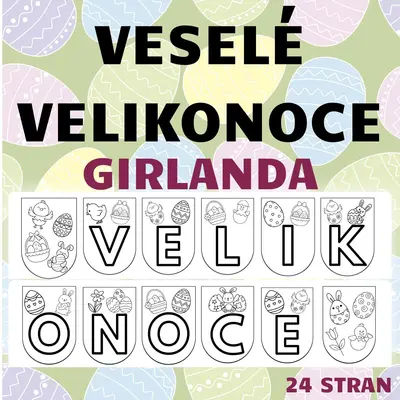 VELIKONOČNÍ GIRLANDA - černobílá (omalovánka)