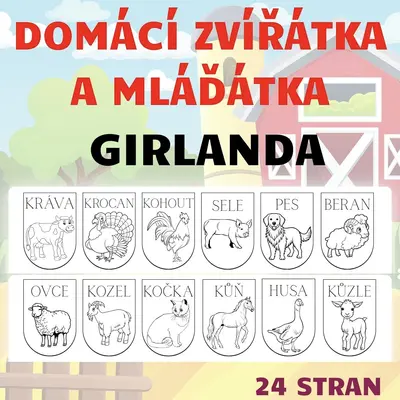 DOMÁCÍ ZVÍŘÁTKA - girlanda - černobílá