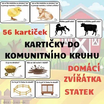 DOMÁCÍ ZVÍŘÁTKA- 56 barevných kartiček do komunitního kruhu