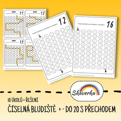 Číselné bludiště – Sčítání a odčítání do 20 s přechodem přes desítku