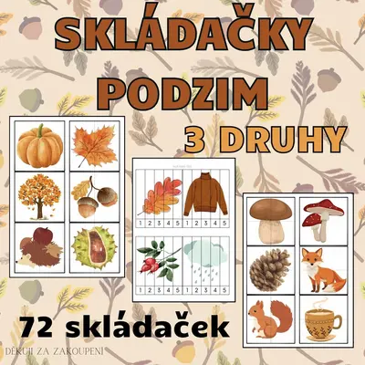 PODZIM - 3 varianty skládaček (72 skládaček)