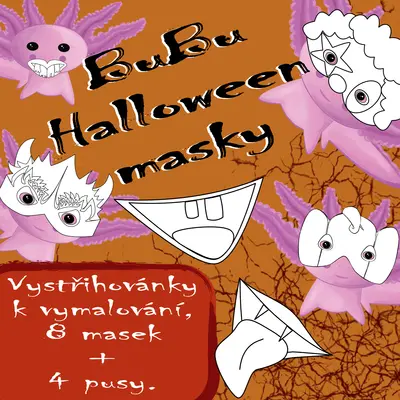 BuBu Halloweenské masky - černobílá verze k vymalování