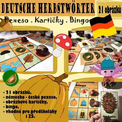 Deutsche Herbstwörter - pexeso, bingo, demonstrační kartičky