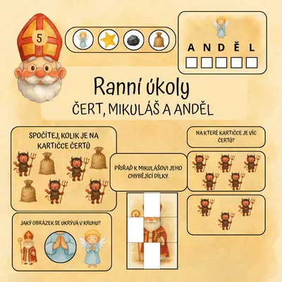 Ranní úkoly - Mikuláš, čert a anděl