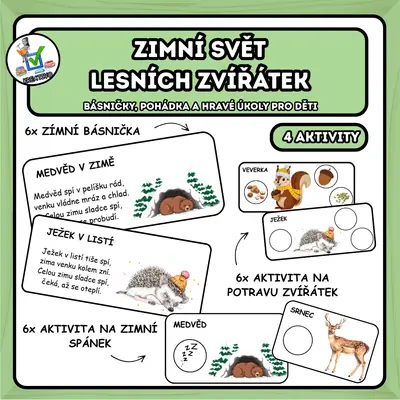 Zimní svět lesních zvířátek - Básničky, pohádka a hravé úkoly pro děti