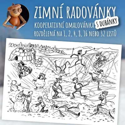 Zimní radovánky - kooperativní obraz - omalovánka