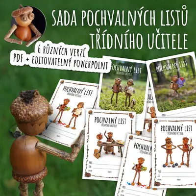 Sada pochvalných listů třídního učitele s veselými dubánky
