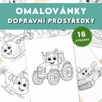 Dopravní prostředky - sada 16 omalovánek k tisku