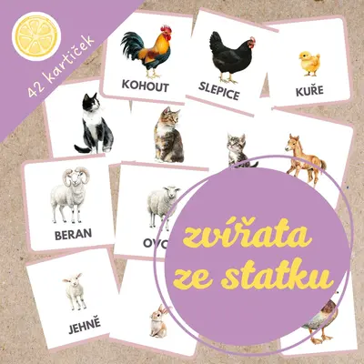 ZVÍŘATA ZE STATKU A JEJICH MLÁĎATA - obrázkové demonstrační karty