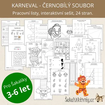 Pracovní listy - KARNEVAL - černobílý soubor