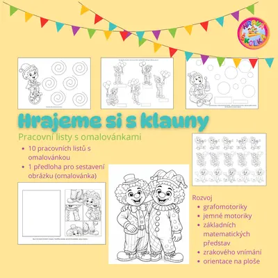 Hrajeme si s klauny - pracovní listy s omalovánkami