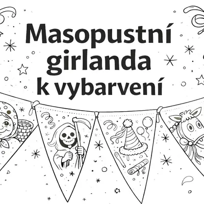 Masopustní girlanda k vybarvení