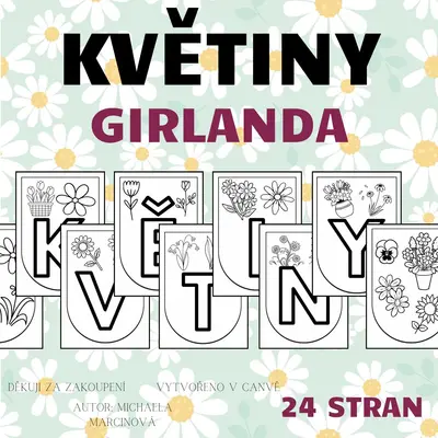 Jarní květiny - girlanda k vybarvení
