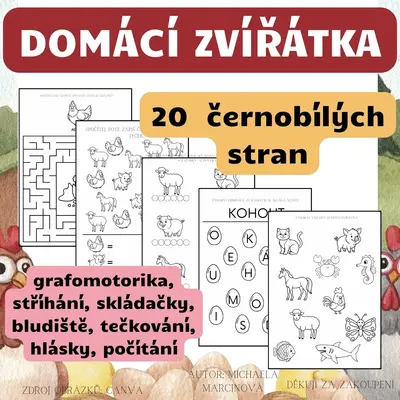 DOMÁCÍ ZVÍŘÁTKA - 20 černobílých stran