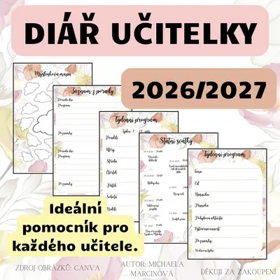Učitelský diář 2026/2027 - Zápisník pro učitelky MŠ - květinový