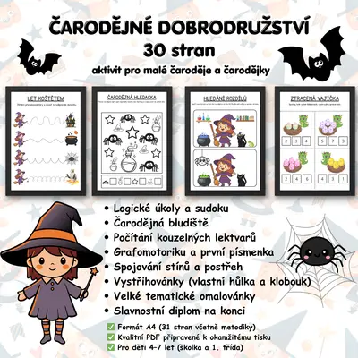 Čarodějné dobrodružství – 30 pracovních listů pro malé čaroděje a čarodějky