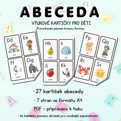 Abeceda pro děti – výukové kartičky s obrázky (27 kartiček)