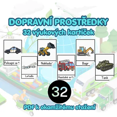 Dopravní prostředky – výukové kartičky pro děti (32 kartiček)