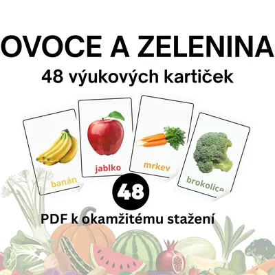 Ovoce a zelenina – výukové kartičky pro děti (48 kartiček)
