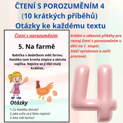 Čtení s porozuměním 4 / pro 1.–2. třídu | 10 krátkých příběhů + otázky