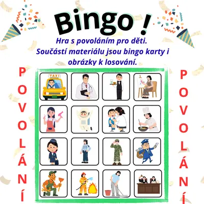 Bingo – povolání pro děti | 20 bingo karet