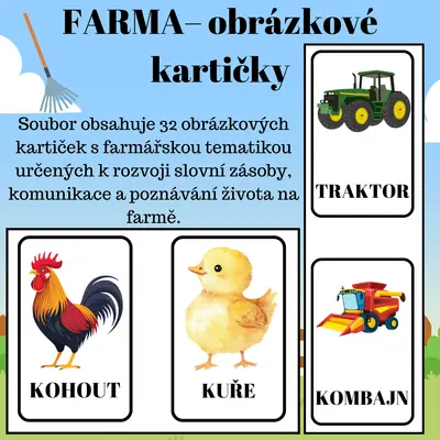 Obrázkové kartičky – Farma | 32 kartiček pro děti