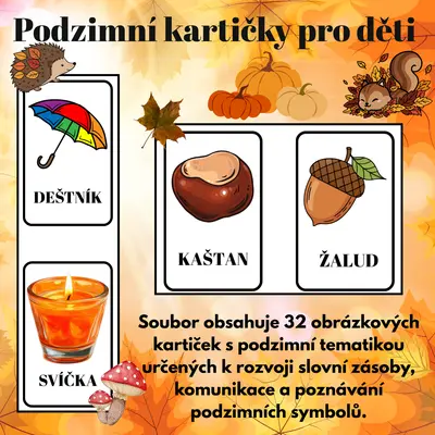 Podzimní kartičky pro děti | 32 obrázkových kartiček