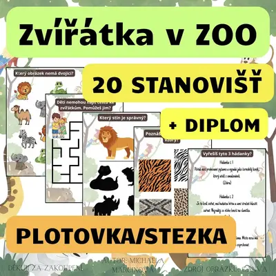 ZVÍŘÁTKA v ZOO - (20 úkolů + diplom) - Velká plotovka/stezka