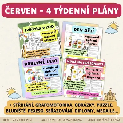 Mega balíček 4 kompletních týdenních plánů - DEN DĚTÍ, ZVÍŘÁTKA V ZOO, BAREVNÉ LÉTO, HURÁ NA PRÁZDNINY