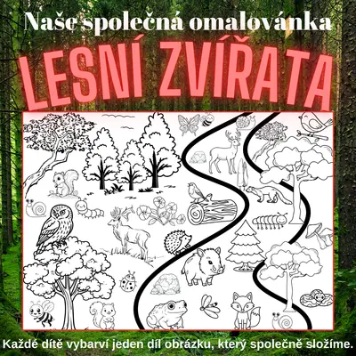 Mega omalovánka – Lesní zvířata 2,8 a 18 částí 🦊🐻🦌