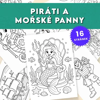 Piráti a mořské panny - sada 16 omalovánek 