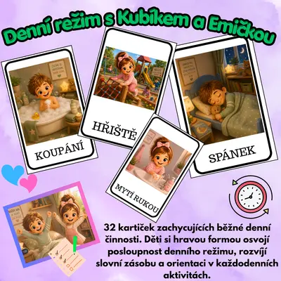 Denní režim s Emičkou a Kubíkem – 32 demonstračních kartiček