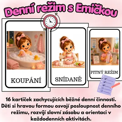 Denní režim s Emičkou – demonstrační kartičky
