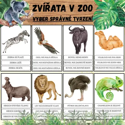 ZVÍŘATA V ZOO - VYBER SPRÁVNÉ TVRZENÍ