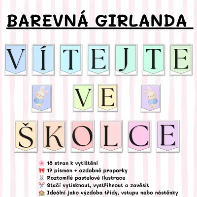 Girlanda VÍTEJTE VE ŠKOLCE – výzdoba do MŠ