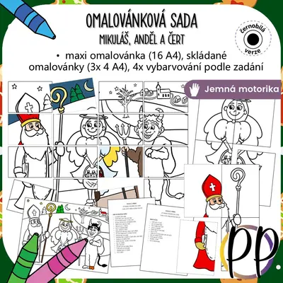 Mikuláš, anděl a čert - omalovánková sada s maxi omalovánkou