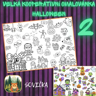 🎃Velká kooperativní omalovánka – Halloween 2 | Společné vybarvování pro děti🎃