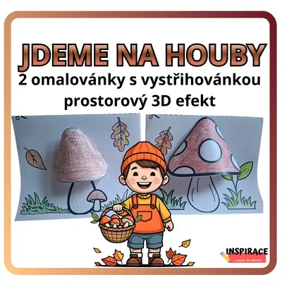 Houby – omalovánka s vystřihovánkou a 3D efektem