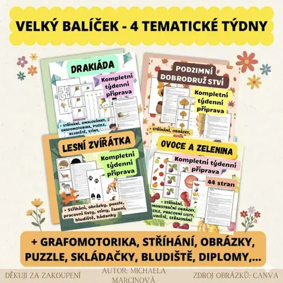 PODZIMNÍ balíček týdenních plánů - DRAKIÁDA, OVOCE A ZELENINA, PODZIM, LESNÍ ZVÍŘÁTKA