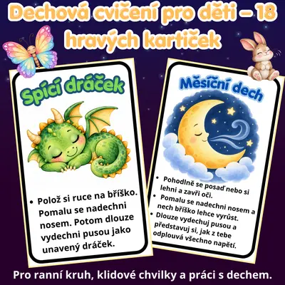 🌬️ DECHOVÁ CVIČENÍ PRO DĚTI – 18 KARTIČEK