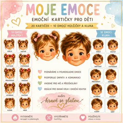 Moje emoce – emoční kartičky pro děti | holčička a kluk