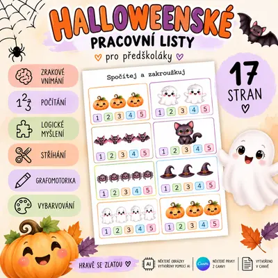 Halloweenské pracovní listy pro předškoláky