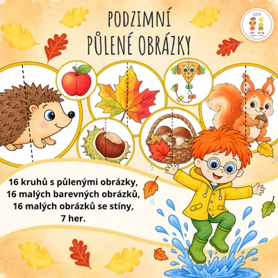 Podzimní půlené obrázky s hrami