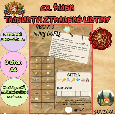 DETEKTIVNÍ ÚNIKOVÁ HRA K 28. ŘÍJNU-TAJEMSTVÍ ZTRACENÉ LISTINY 🇨🇿