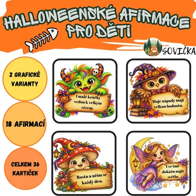 👻 HALLOWEENSKÉ AFIRMACE PRO DĚTI | 18 AFIRMACÍ VE 2 GRAFICKÝCH VARIANTÁCH🎃