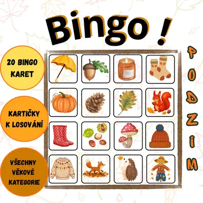 PODZIMNÍ BINGO PRO DĚTI 🍂 | 20 HRACÍCH KARET + LOSOVACÍ KARTIČKY
