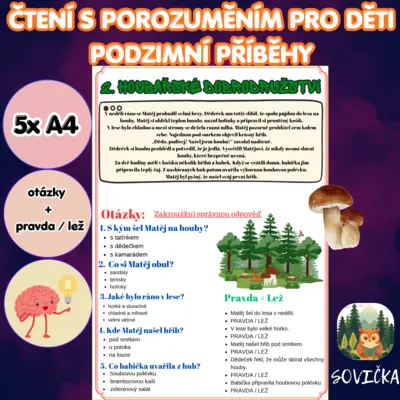 🍁 ČTENÍ S POROZUMĚNÍM – PODZIMNÍ PŘÍBĚHY | 5× A4 🍂